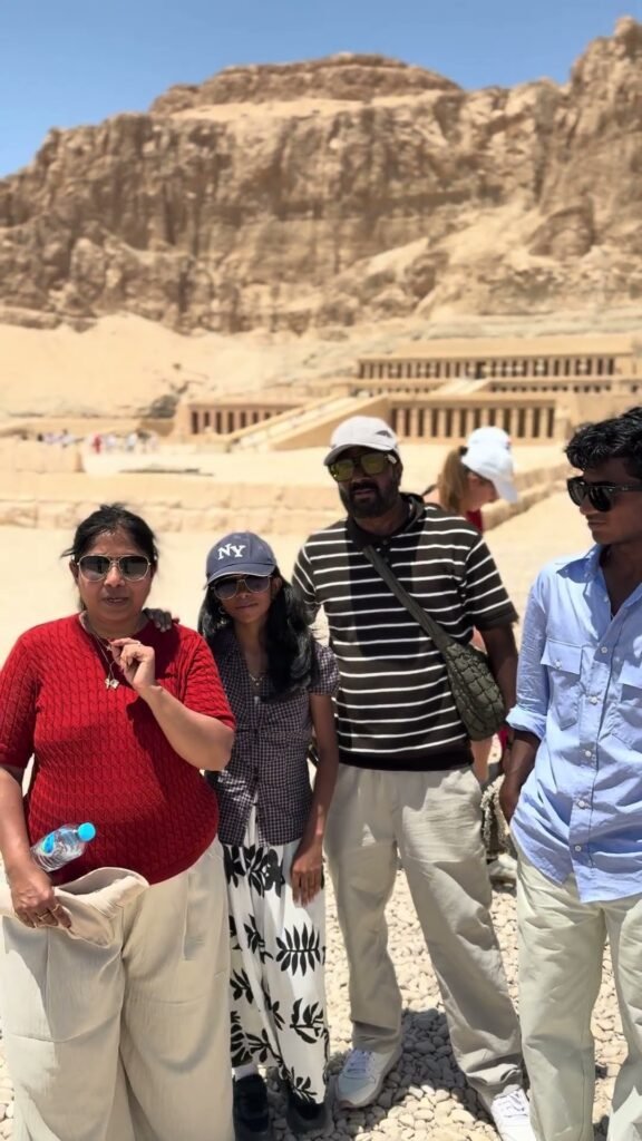 Family from the UK at Hatshepsut Temple in Luxor with Dr Mo Tours